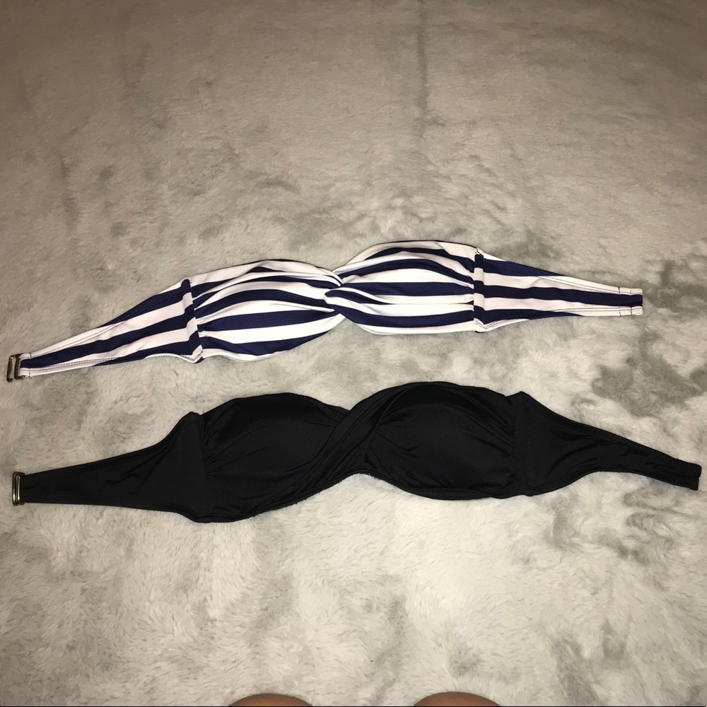 Two bandeau swim tops.